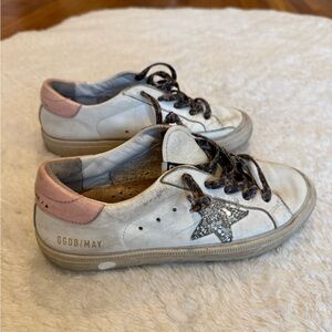 Golden Goose White and Pink Glitter Star Sneakers
